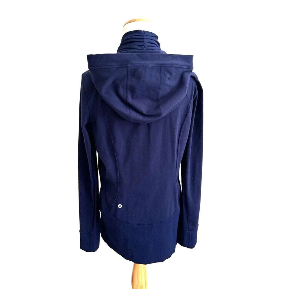 Lululemon Athletica Blue Zip-Front Jacket 10 Hood Long-Sleeve Thumbholes Stretch - Picture 4 of 9